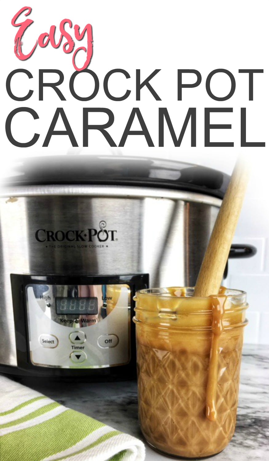 Want a new caramel dip? Try this easy-peasy crock pot caramel sauce. It tastes amazing and only needs one ingredient. #slow cooker #crock pot