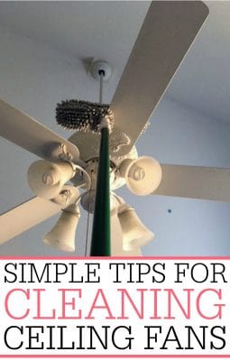 Get rid of the dust on ceiling fans in seconds with this simple tip. Learn an easy way for cleaning ceiling fans quickly. It's great for dusting those high up ceiling fans too.