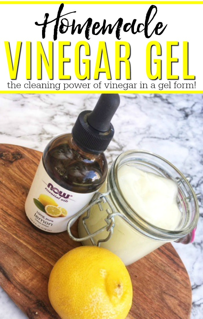 Get the cleaning power of vinegar in a gel form. This homemade lemon vinegar gel works great at cleaning and smells amazing too! This is a homemade cleaner you will want to use every day!