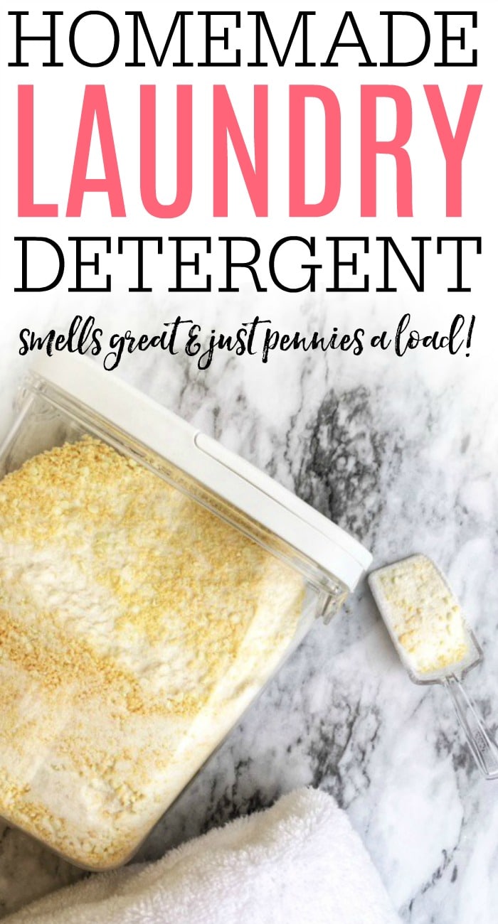 Save some money with this easy homemade laundry detergent recipe. You will love this homemade laundry soap and it only takes a few minutes to make!
