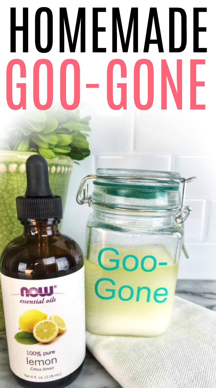 Dealing with sticky labels and gunk on stuff? Check out how to make homemade goo gone. Skip the bad smells in regular goo gone and make it yourself with this DIY goo gone recipe.